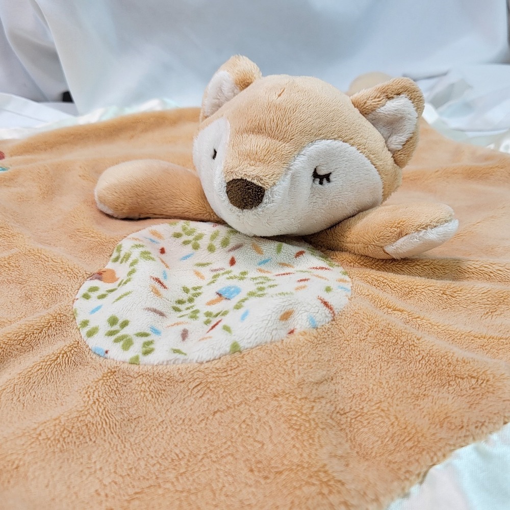 Douglas Baby Fox Security Blanket Lovey Plush Tan Satin Trim Mushrooms
